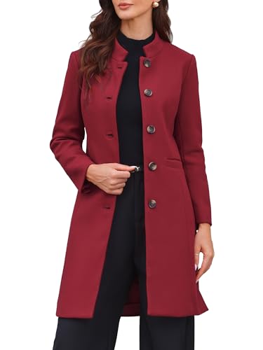 Manteau d'hiver femme à col montant et simple boutonnage Allegra K avec poches