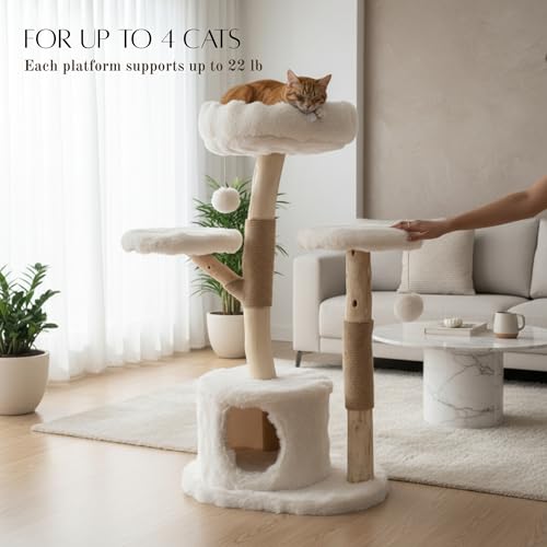 Árbol para Gatos Grande de Madera Real y Sisal Blanco miniatura 4