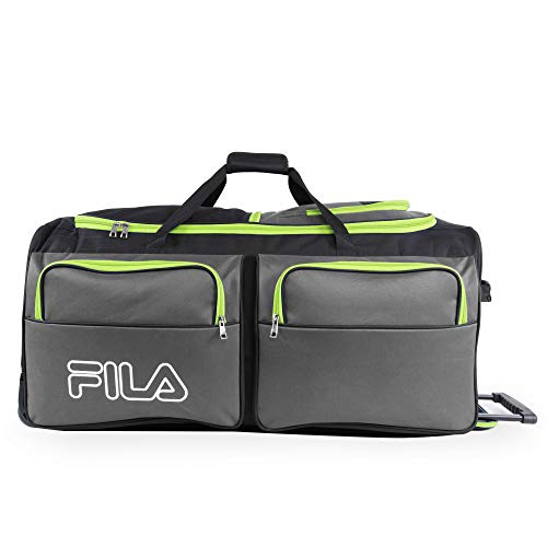 Fila 7-Pocket Large Rolling Duffel Bag, Grey/Neon Lime, One Size