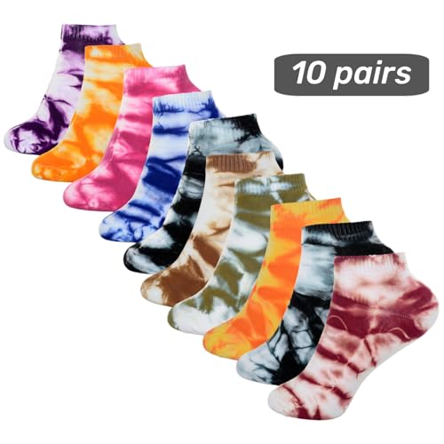 10 Pairs Women Cotton Tie Dye Socks Ankle Socks Low-Cut Socks Novelty No-Show Socks, 5-92