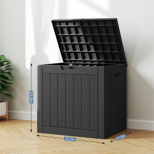 Image of DUMOS 31 Gallon Deck Box, Lockable Outside Storage Boxes for Outdoor Use, Outside Waterproof Resin Package Delivery Box for Backyard Patio Garden, Black