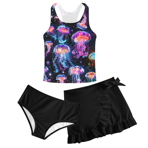 Image of Girls Swimsuit 3 Piece Bathing Suit Quick Dry Tankini Set with Cover Up Beach Skirt Tankini Swimwear 5-16 Years