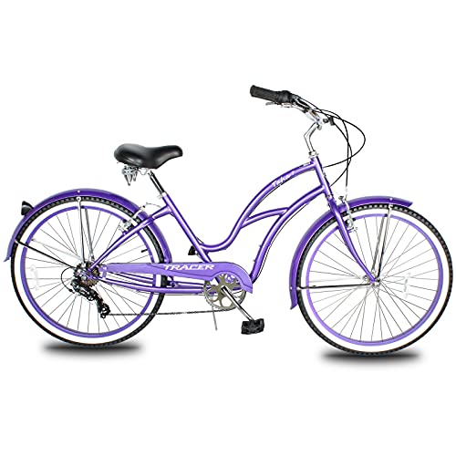 TRACER TAHA Beach Cruiser Bike for Women,26 Inch Wheels,Hi Ten Steel Frame,Shimano 1 7 Speed,Womens Bike,Girls Bike,Hybrid Bike for Adults,Complete Cruiser Bikes,Multiple Colors
