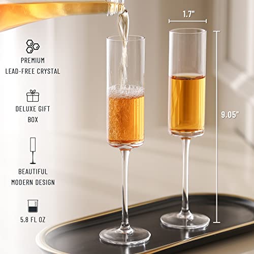 Ravndox Champagne Flutes, Edge Champagne Glass Set Of 4 Lead-Free Glasses- Modern & Elegant For Women, Men, Wedding, Anniversary, Christmas, Birthday, Premium Crystal #TOP1
