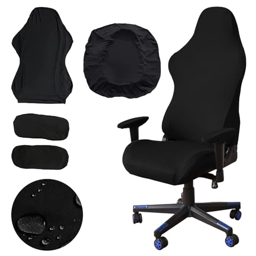 KOSLEOW 4 Piezas Funda para Silla Gaming, Funda para Respaldo, Asiento y Reposabrazos, Funda Elástica y Transpirable para Silla de Oficina y Gamer, Antideslizante y Lavable, Negro