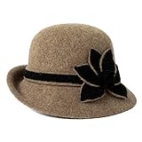 Comhats Damen Wolle 1920s Retro Fedorahut Winter Kirche Hüte Filzhut Klassisch Bowler Hut Frauen,93581 Kamelfarbe