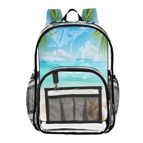 Sunny Beach Clear Backpack - Stadium Approved Large 15.7-inch Waterproof Transparent Bag for Sports, Concerts, Work, Travel#204