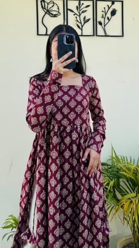 Image of Women's Cotton Nayra Cut Kurti for Women | Full Sleeves Printed Long Kurta | Stylish Flared Ethnic Wear Kurti, Casual & Festive Occasion