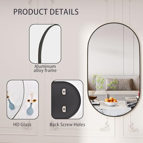 Oval Mirrors,Bathroom Mirrors,24x36 Black Oval Mirror,espejos decorativos de pared,Bathroom Mirrors for Over Sink(Black)