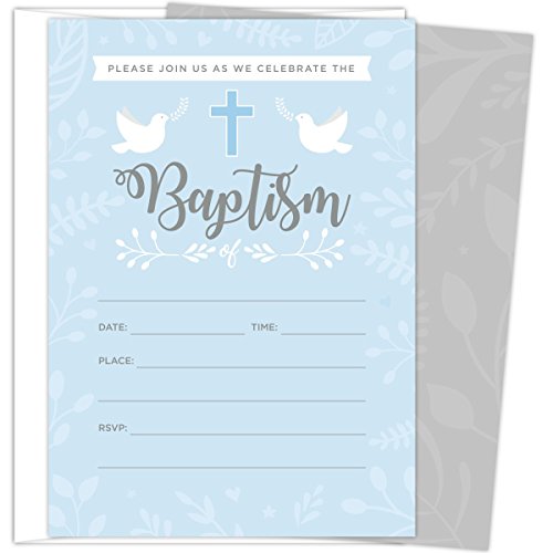 Baptism Invitations for Baby Boys, 25 Fill In The Blank Style Cards