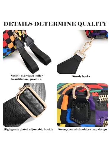 Image of Black and White Checkered Crossbody Bag Bum Bag for Women,Spacious Checkered Purse Fanny Packs Belt Bag