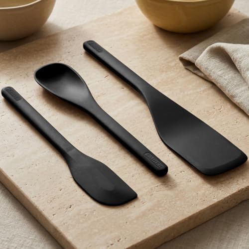 Image of Ember Cookware Silicone Spatula Set of 3 - Stir, Flip & Scraper | 230C Heat Resistant | Platinum Grade Silicone- Food Safe | Seamless Unibody Design | Black
