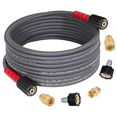 AMAZON - YAMATIC Super Flexible Pressure Washer Hose 25FT X 1/4″, Kink Resistant Real 3200 PSI Heavy Duty Power Washer Extension Replacement Hose With M22-14mm x 3/8″ Quick Connect Kit For Gas & Electric, Grey