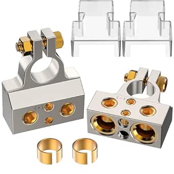 Battery Terminal Connectors, 0/2/4/6/8/10 AWG Heavy Duty Marine Car Battery Terminals, Top Post, Silver