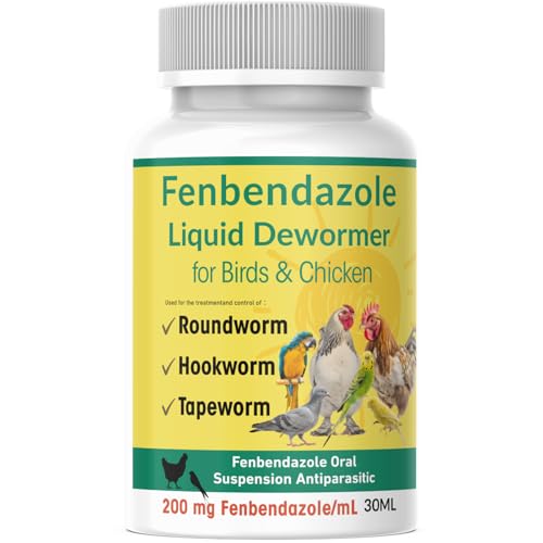 Petcci Dewormer for Chickens and Birds Fenbendazole Broad Spectrum Targets Tapeworm Roundworm &Hookworm for Laying Hens Poultry Aviary Wormer Liquid for Pet Birds Pigeons and Flocks (30ml)