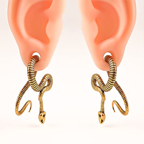Doearko 2Pcs Snake Dangle Ear Weights For Stretched Ears Gauges Ear Plugs Body Piercing Tunnels 316 Stainless Steel Hypoallergenic Body Jewelry (For Lobe In 2G (6Mm) Or Larger, Gold) #TOP1