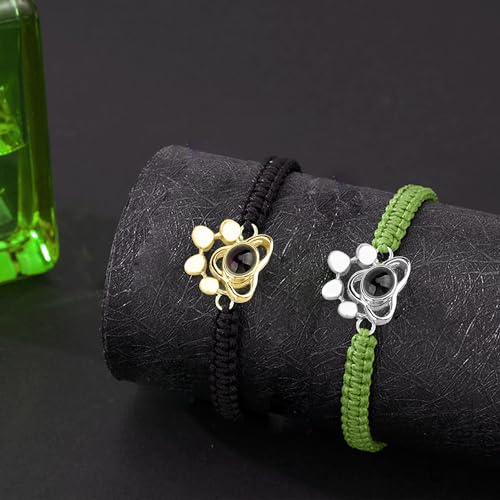 ZqlDDayUP Benutzerdefinierte Bild Armband - Personalisiertes Foto Mit Hund Pfote Projektion im Inneren - Paw Charm Memory Geschenk für Tierliebhaber