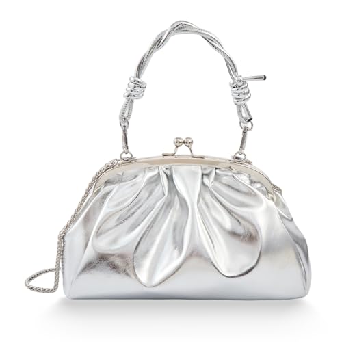 Image of BRYCTSISEN Pleated Evening Vegan Leather Clutch Handbag Purse Metallic PU Cloud Shoulder Bag for Women Evening Purse Handbag