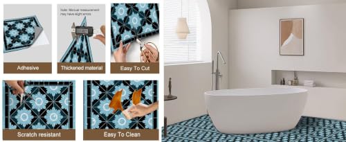 Image of Moroccan Tile Stickers | Waterproof Self Adhesive Peel & Stick Tile Decals for Kitchen Backsplash, Bathroom Wall, Floor, Furniture & Glass (6x6 Inch, Design 33)