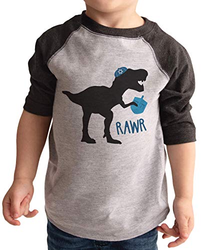 7 ate 9 Apparel Kids Funny Dinosaur Hanukkah Blue Raglan Tee - Main Image
