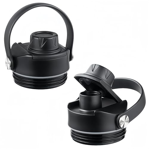 2-Pack Replacement Lids for Yeti Rambler Water Bottles, Compatible with 12 18 26 36 46 64 oz, Chug Caps with Flexible Handle, BPA Free Leakproof Screw Top, Straw Lid Replacement Kit