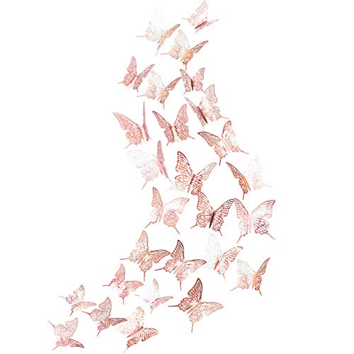 Autocollant mural 3D en forme de papillon doré rose brillant métallique scintillant gadget amovible pour salon, chambre, véranda, vitrine, crèche, et comme décoration pour une fête à thème Cover