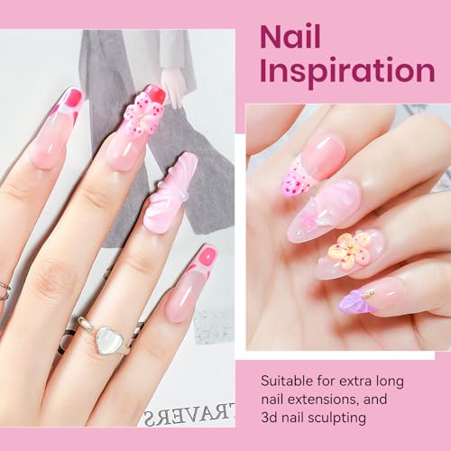 Bevimee 3d Sculpting Gel for Nail Art, Solid Builder Gel for Nails Clear&Pink 2PCS Non-Stick Hand for Modeling Sculpture Nail Extension UV/LED Manicure DIY at Home — view 3