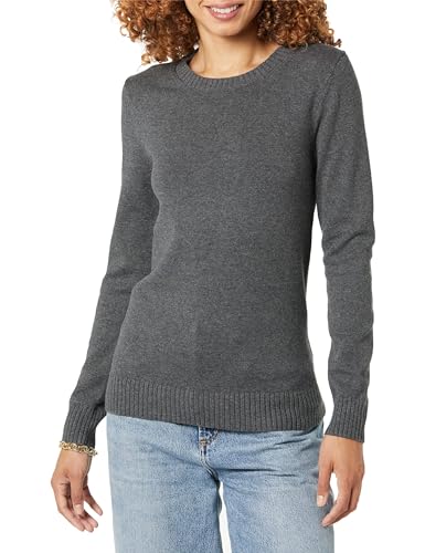 Amazon Essentials Women's 100% Cotton Crewneck Sweater (Available in Plus Size), Charcoal Heather, M