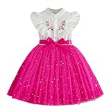 Girls Embroidered Ruffle Sleeve A-Line Princess Dress, Elegant Patchwork Tulle Formal Birthday Party Dresses for 3-8 Years