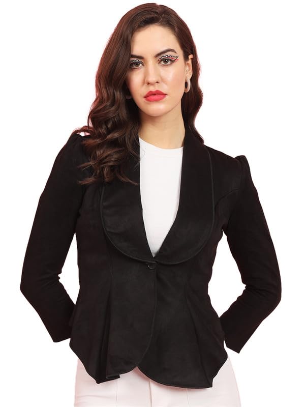 tandul Women's Blazer-Black Casual Blazer, Single Breasted Solid Regular Blazer, Full Sleeve Mandarin Collar Blazer (8093)-picture-29