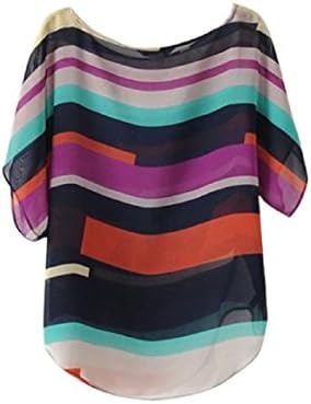 Choutia Sexy Women Summer Perspective Casual Loose Chiffon Tops Blouses T-Shirt (L, Multicoloured) Apparel