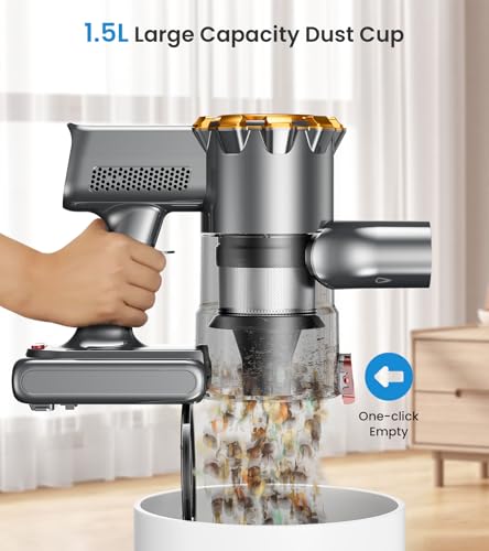CHEBIO Cordless Vacuum Cleaner, 550W/45Kpa Vacuum Cleaners for Home with LED Display, Anti-Tangle&Wall Mount, 65Mins Wireless Vacuum, 8 in 1 Lightweight Stick Vacuum for Hard Floor/Carpet/Hair (Gold) - Image 7