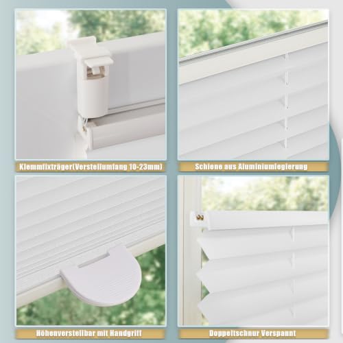 Buseu Plissee Klemmfix ohne Bohren 80x220cm Weiß Faltrollo Plisseerollo – Ansicht 4
