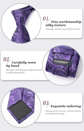Image of HISDERN Ties for Men Paisley Tie and Pocket Square Woven Classic Floral Mens Ties Handkerchief Set Wedding Party Necktie