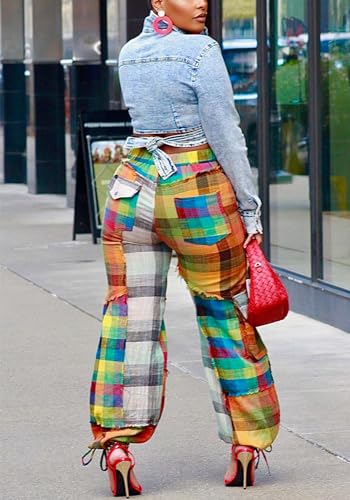 DINGANG Women's Casual Cargo Baggy Pants High Waist Straight Wide Leg Pants with Multi Pockets2