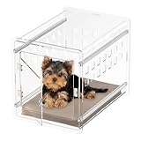 Sumerflos Clear Acrylic Dog Crate - Modern Dog Kennel Furniture, Indoor End Table Dog Crate Lockable Ventilated for Most Small Dog Cat Pet, 24.05" L x 17.99" W x 20" H
