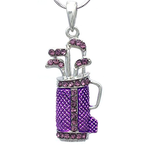 Soulbreezecollection Golf Clubs Bag Sports Pendant Necklace Pink Rhinestone Ladies Golf Sports Fashion Jewelry (Purple)