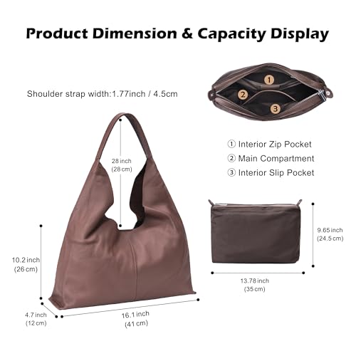 Image of Slouchy Hobo Bag Real Leather Shoulder Hobo Bags for Women Designer Handbags Over Shoulder Hobo Purses for Women Trendy Soft
