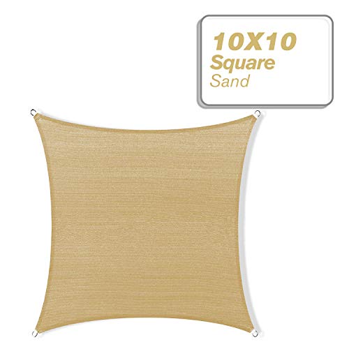 Belle Dura 10'X10' Square Sand Sun Patio Shade Sail Canopy Use For Patio Backyard Lawn Garden Outdoor Awning Shade Cover-185 Gsm-Block 98% Of Uv Radiation-5Years Warranty #TOP1