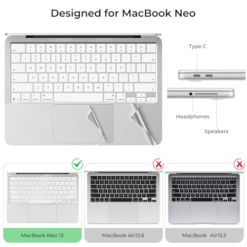 Image of EooCoo Premium Keyboard Cover Skin Protector, Laptop Accessories Compatible with MacBook Neo 13 inch 2026 with A18 Pro Chip A3404, Mac Neo Skin Sticker Scratch-Resistant & TPU Keyboard Cover, Silver