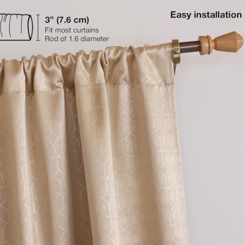 Image of HOMEMONDE 100% True Blackout Curtains 8 Feet Long - 1 Piece Curtain| Embossed Design | Light Block Thermal Insulated & Noise Reducing Top Style Rod Pocket Curtains (Beige, 96Inch)