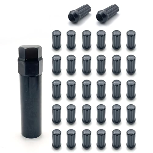 Image of 9 /16-18 Wheel Lug Nuts,32pcs Lug Nut 2 inch Long Spline Drive Cone Seat with 1 Socket Key Compatible with 1994-2011 Dodge Ram 2500 3500 8 Lug Aftermarket Wheels