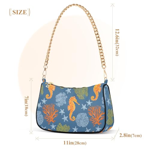 Clutch Shoulder Bags Tote Evening Purse Handbags for Women Coral Seahorse Hobo Bags with Zipper Closure3