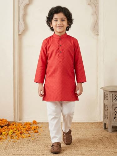 Image of AJ DEZINES Boys Cotton Full Sleeve Printed Kurta Pajama Set for Kids - Ethnic wear | Special Occasion & Traditional Outfit |Boys Kurta Pyjama Set - Regular Fit