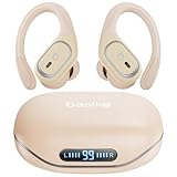 Basike Fone de Ouvido Bluetooth Esportivo TWS 6.0, Som Hi-Fi Estéreo, Intra-Auricular, IPX5 à Prova d’Água, 3 Tamanhos de Pontas para Atividades ao Ar Livre – Bege Claro