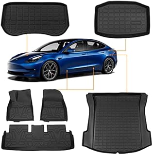 Bomely Fit 2021 2022 Tesla Model 3 Floor Mats Trunk Mats Frunk Mat Rear Storage Trunk Liner TPE Cargo Liners All Weather Tesla Model 3 Accessories (Set of 6 Mats 2021+)