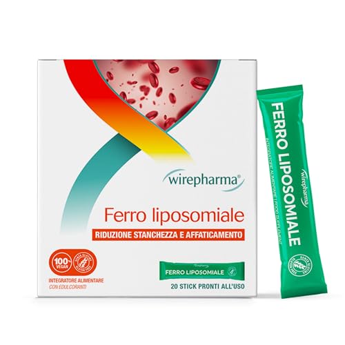 Ferro Liposomiale e Vitamina C 20 Stick : Integratore di Ferro e Vitamina C, Arricchito con Vitamine del Gruppo B, Supporto Energetico in Stick - Combatte Stanchezza e Carenze Alimentari - WIREPHARMA