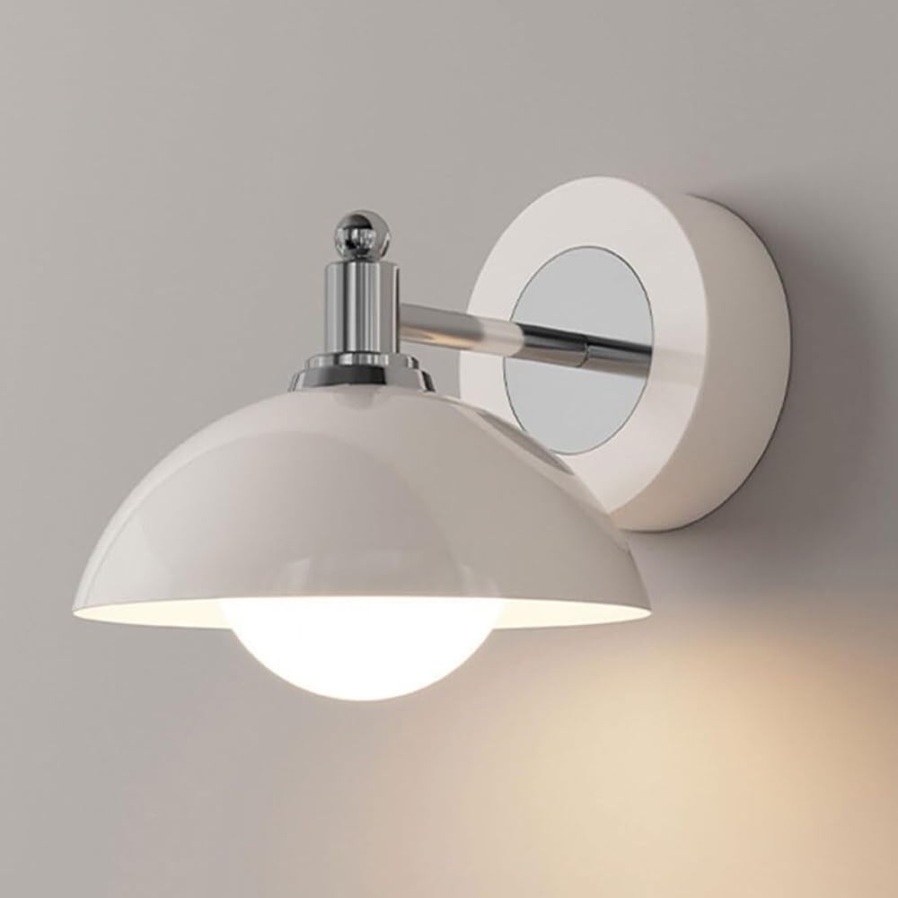 ITOSUI Modern Dome Bedroom Sconce 5.9-Inch Cream White Wall Lamp Chrome Metal 3-Color Mode Bedside Reading Light Fixture Iron Shade E26 Base for Study Hallway