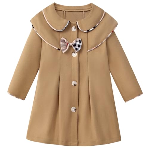 Image of METYOUEZE Toddler Baby Girl Clothes Jacket Coat Long Sleeve Button Dress Coat Fall Winter Outfit (Khaki,4-5T)