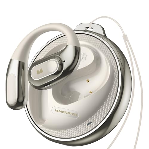 Image of Monster Open Ear Headphones AC330, Wireless Earbuds Bluetooth 5.4 with Clear Talk, Stylish Rotating Case with Lanyard, Type-C Charging, Comfort Fit, 24H Playback, IPX5 Water Resistant, White